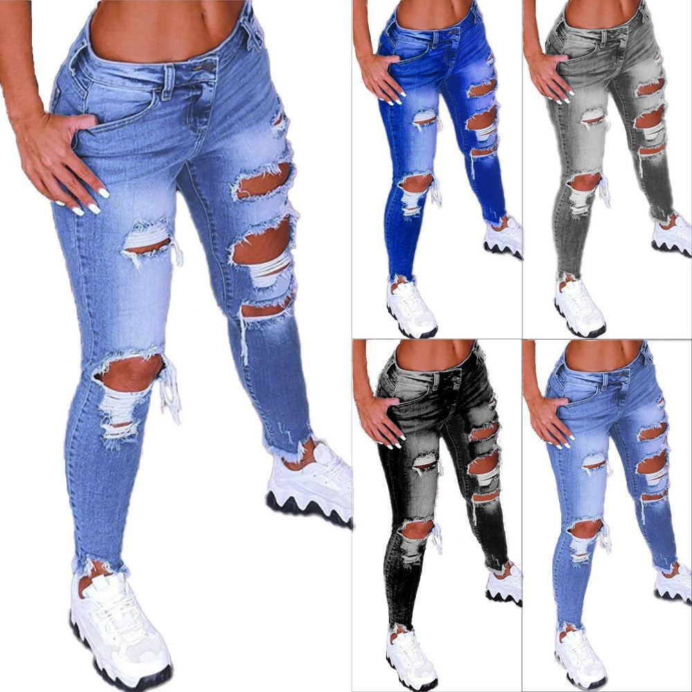 2022 Spring New Women's Low Waist Ripped Jeans